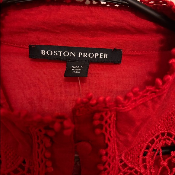 Boston Proper Womens Drama Sleeve Shirt Sz L Mock Neck Button Front Texture Lace - Picture 9 of 16